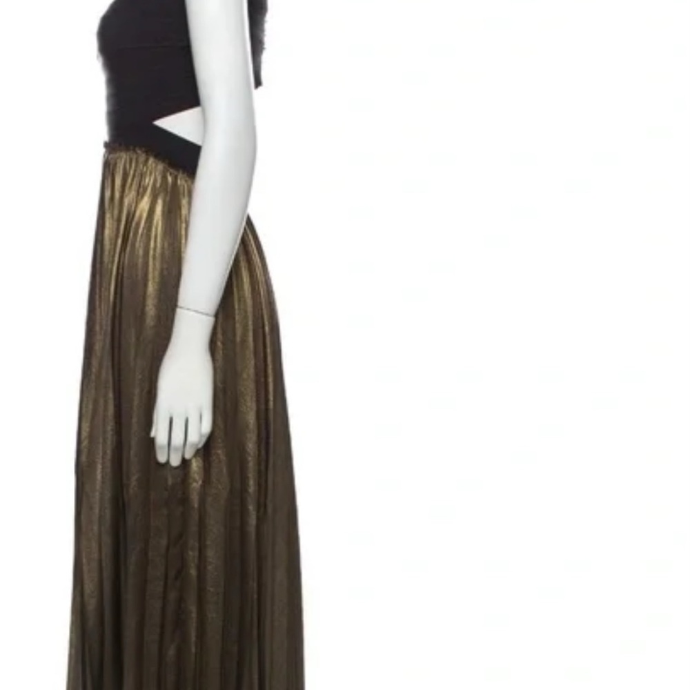 ALC Gold black Pleated Maxi Skirt Olivia Square Neck Gown Dress stretch medium - Picture 4 of 15